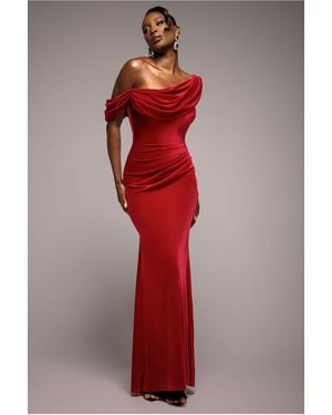 Goddiva Cowl One Shoulder Velvet Maxi Dress - Red