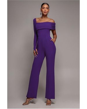 Goddiva One-Shoulder Scuba Romper - Purple