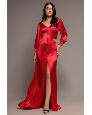 Goddiva Satin Viscose Front Split Maxi - Red