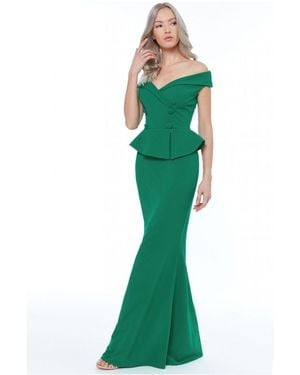 Goddiva Bardot Crossover Maxi Dress - Green