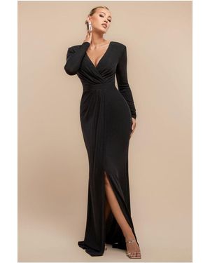 Goddiva Front Wrap Lurex Bodycon Maxi Dress - Black