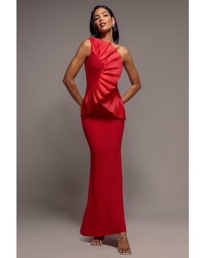 Goddiva One Shoulder Pleated Fan Maxi - Red
