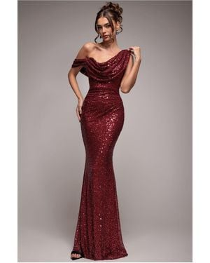 Goddiva Sequin Cowl One Shoulder Maxi Dress - Red