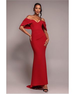 Goddiva Off The Shoulder Draped Sleeve Maxi Dress - Red