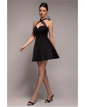 Goddiva Scuba & Polka Mesh Bella Bow Multiway Skater Mini Dress - Brown