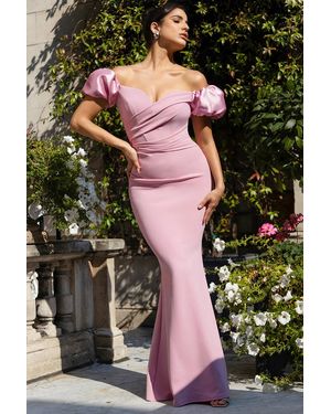 Goddiva Puffy Satin Sleeve Scuba Maxi Dress - Pink