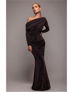 Goddiva Off The Shoulder Gathered Panel Sparkle Lurex Maxi Dress - Multicolour