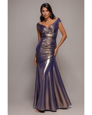 Goddiva Side Gathered Slant Tiered Front Wrap Mermaid Maxi Dress - Purple