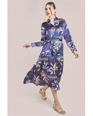 Goddiva Printed Tiered Shirt Midi Dress - Blue