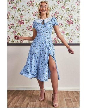 Goddiva Printed Midi With Front Split - Blue