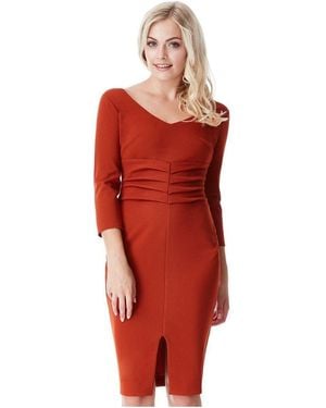 Goddiva V Neck Pleated Midi With Split Detail - Red