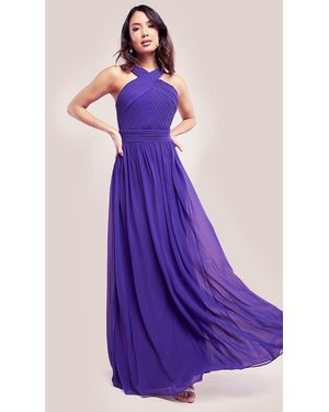 Goddiva Halter Neck Printed Maxi Dress - Mustard