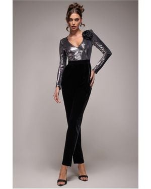 Goddiva Liquid Sequin Jumpsuit With Corsage - Blue