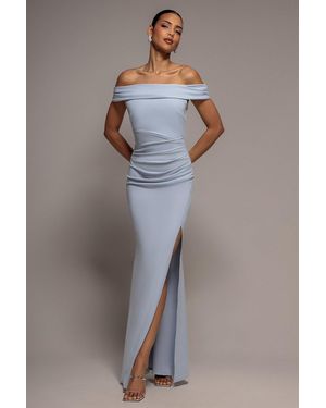 Goddiva Off The Shoulder Maxi Dress With Split - Gray