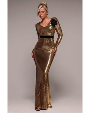 Goddiva Liquid Sequin Corsage Maxi - Natural