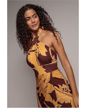Goddiva Printed Crossover Maxi Dress - Brown