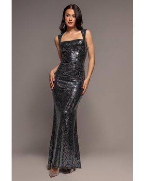 Goddiva Sleeveless Princess Seam Sequin Mermaid Maxi Dress - Gray