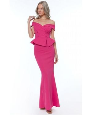 Goddiva Bardot Crossover Maxi Dress - Pink