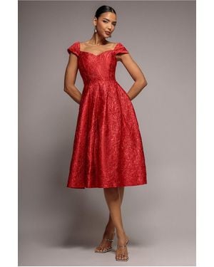 Goddiva Crushed Satin Sleeveless A Line Midi Dress - Red
