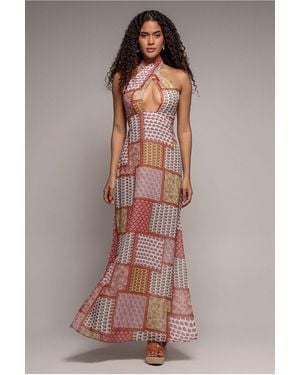Goddiva Halter Neck Printed Maxi Dress - Multicolor