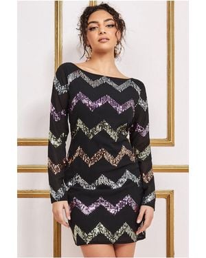 Goddiva Sequin Zig Zag Shift Mini Dress - Black