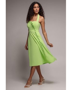 Goddiva Frilled Halter Neck Strap Midi Dress - Green