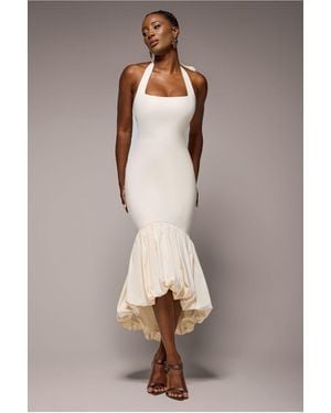 Goddiva Halter Neck Puff Hem Mermaid Midaxi Dress - Natural