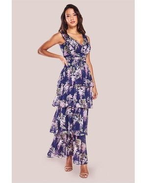 Goddiva Multilayered Chiffon Maxi Dress - Purple