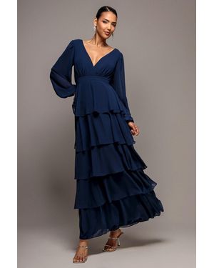 Goddiva Tiered Chiffon Wrap Maxi Dress - Blue