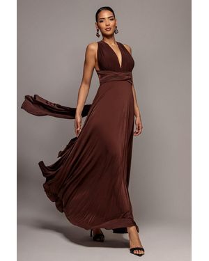 Goddiva Multiway Tie-Up Maxi Dress - Brown