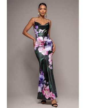 Goddiva Floral Print Satin Cowl Neck Maxi Dress - Multicolour