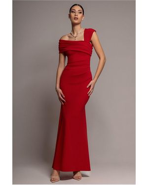 Goddiva One Shoulder Evening Maxi Dress - Red