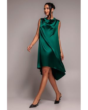 Goddiva Cowl Neck Back Wing Satin High Low Midi Dress - Green