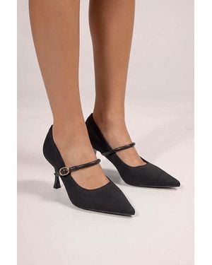 Goddiva Pointed Toe Mary Jane High Court Heels - Black