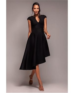 Goddiva Cap Sleeve Textured Skater Asymmetric Midi Dress - Black