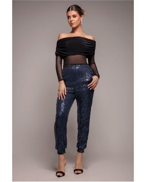 Goddiva Sequin Cuffed Ankle Trouser - Blue