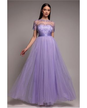 Goddiva Embroidered Mesh Maxi Dress - Purple
