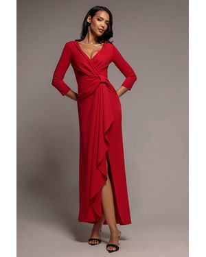Goddiva Front Wrap Asymmetric Hem Scuba Maxi Dress - Red