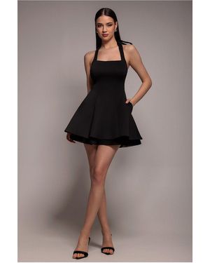 Goddiva Organza Frill Bow Back Halter Mini Dress - Black
