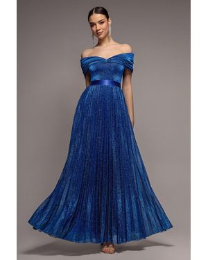 Goddiva Bardot Pleated Skirt Maxi - Blue