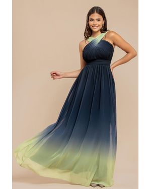 Goddiva Ombre Cross Front Pleated Maxi Dress - Blue