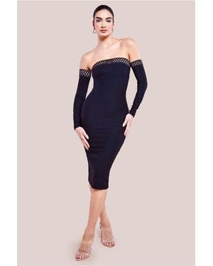 Goddiva Boobtube Ribbed Midi Dress With Split - Blue