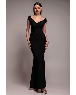 Goddiva Bardot Pleated Maxi Dress - Black