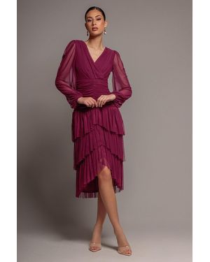 Goddiva Gathered High & Low Tiered Midi Dress
