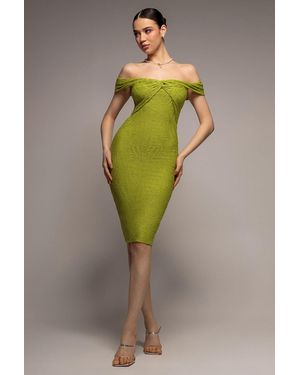 Goddiva Front Knot Twist Midi Dress - Green