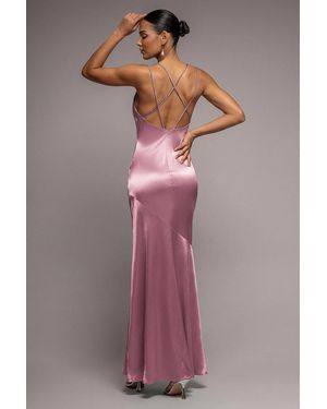 Goddiva Cowl Neck With Strappy Back Satin Maxi - Pink