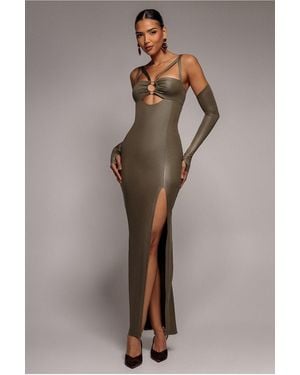 Goddiva Faux Leather Cut Out Maxi Dress - Brown