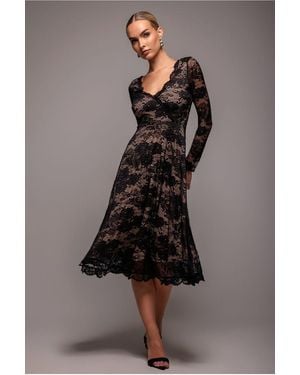 Goddiva Scalloped Lace A-Line Midi Dress - Black