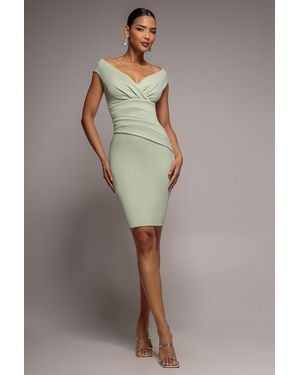Goddiva Bardot Pleated Midi Dress - Brown
