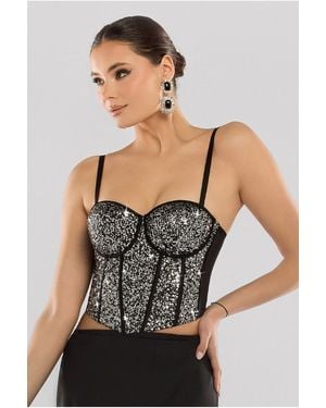 Goddiva Sequin Corset - Black
